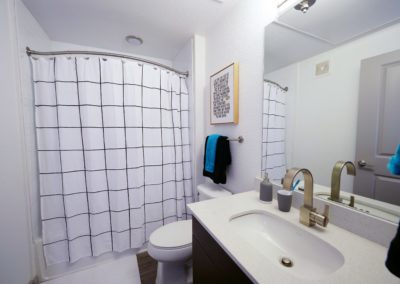 bathroom at liv+ arlington apartments